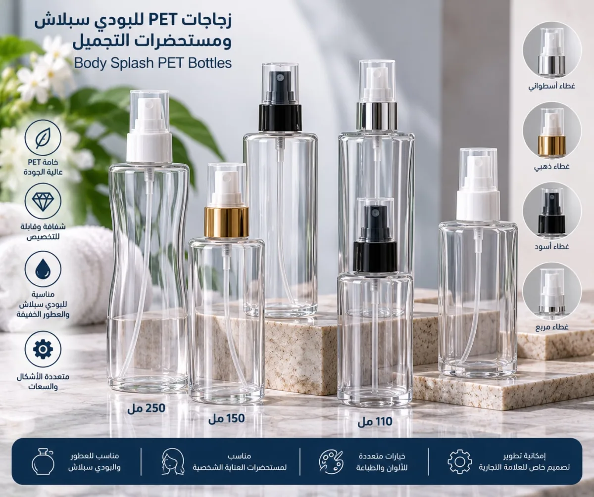 زجاجات PET للبودي سبلاش والعطور الخفيفة – Body Splash Bottles
